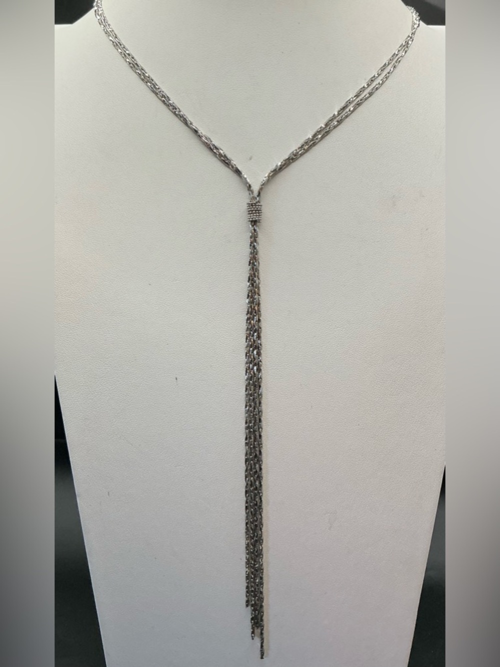 LOFT SILVER TONE MULTI STRAND LONG TASSEL LARIAT Y NECKLACE